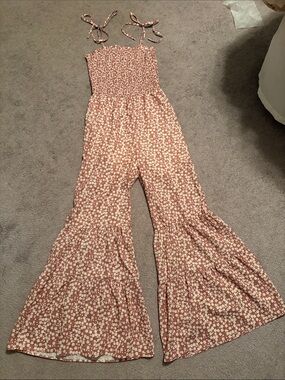 Amazon Mauve Floral Smocked Tie-Shoulder Jumpsuit